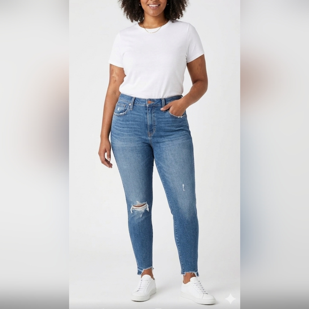 Madewell Women's Curvy High Rise Distressed Blue Skinny Jeans, Size 29